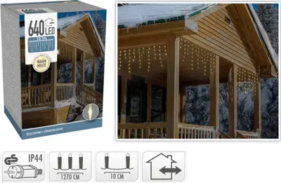 Kerstverlichting LED ijspegels 640 lampjes soft-wire transparant draad 12,7m, warm wit - afbeelding 2