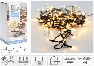 Kerstverlichting LED koppelbaar 100 lampjes 7,5m, extra warm wit - afbeelding 2