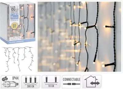 Kerstverlichting LED koppelbaar ijspegels 160 lampjes 3,1m, extra warm wit - afbeelding 1