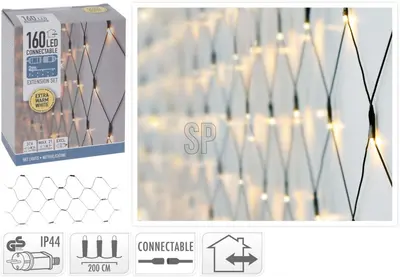 Kerstverlichting LED koppelbaar net 160 lampjes 1 x 2m, extra warm wit - afbeelding 2