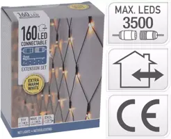 Kerstverlichting LED koppelbaar net 160 lampjes 1 x 2m, extra warm wit - afbeelding 1