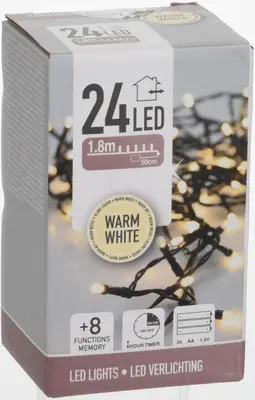 Kerstverlichting LED lichtketting op batterijen 24 lampjes 2m, warm wit - afbeelding 3