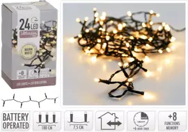 Kerstverlichting LED lichtketting op batterijen 24 lampjes 2m, warm wit - afbeelding 2