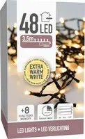 Kerstverlichting LED lichtketting op batterijen 48 lampjes 4m, extra warm wit - afbeelding 1