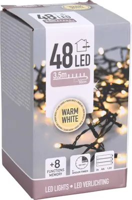 Kerstverlichting LED lichtketting op batterijen 48 lampjes 4m, warm wit - afbeelding 4