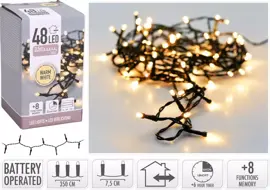 Kerstverlichting LED lichtketting op batterijen 48 lampjes 4m, warm wit - afbeelding 1