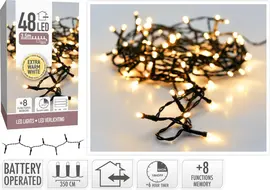 Kerstverlichting LED lichtketting op batterijen 48 lampjes 4m, extra warm wit - afbeelding 2