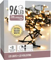 Kerstverlichting LED lichtketting op batterijen 96 lampjes 7m, extra warm wit - afbeelding 1