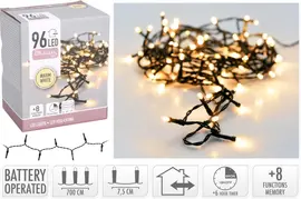 Kerstverlichting LED lichtketting op batterijen 96 lampjes 7m, warm wit - afbeelding 3