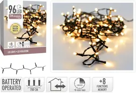 Kerstverlichting LED lichtketting op batterijen 96 lampjes 7m, extra warm wit - afbeelding 2