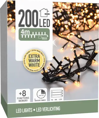 Kerstverlichting LED microcluster 200 lampjes 4m, extra warm wit - afbeelding 2