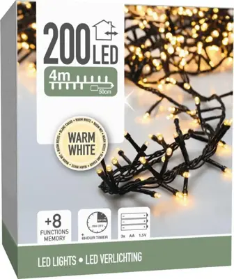 Kerstverlichting LED microcluster 200 lampjes 4m, warm wit - afbeelding 1