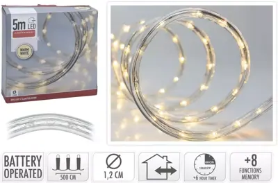 Kerstverlichting LED slangverlichting 50 lampjes 5m, warm wit - afbeelding 2