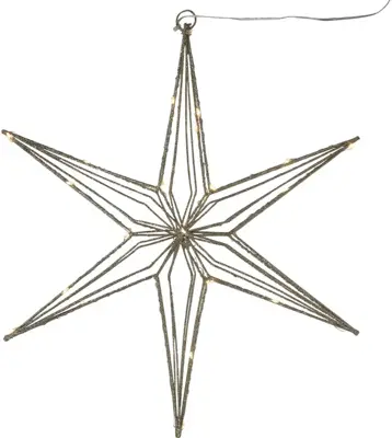 Kerstverlichting LED ster 6 punten 30 lampjes zwart Ø 40cm, gouden gloed - afbeelding 1