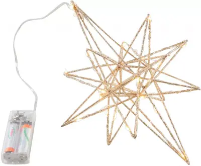 Kerstverlichting LED ster goud 25 lampjes Ø 25 cm met timer - afbeelding 1