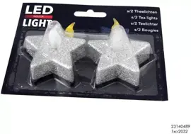Kerstverlichting LED theelicht ster met glitter zilver 2 stuks - afbeelding 1