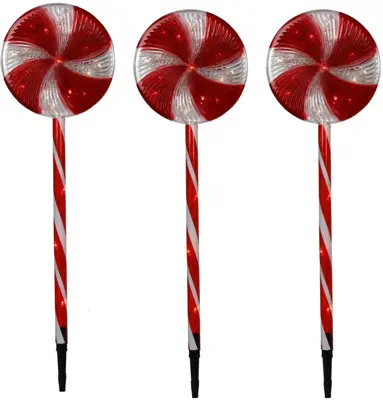 Kerstverlichting LED tuinstekers lollipop 60 lampjes 3 stuks 65cm - afbeelding 1