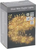 Kerstverlichting LED zilverdraad cluster 100 lampjes 1m, warm wit - afbeelding 2