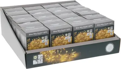 Kerstverlichting LED zilverdraad cluster 100 lampjes 1m, warm wit - afbeelding 1