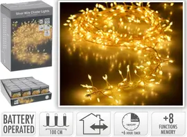 Kerstverlichting LED zilverdraad cluster 100 lampjes 1m, warm wit - afbeelding 3
