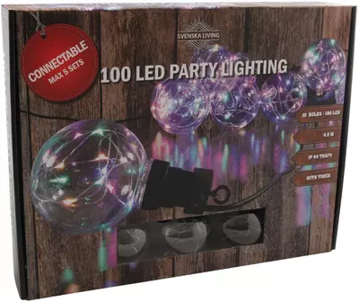 Kerstverlichting partylight - 10 Lampen 100 LEDs multicolor IP44 timer 4.5m - afbeelding 1