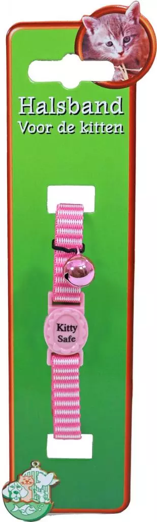 Kittenhalsband polyester gestreept, roze - afbeelding 1