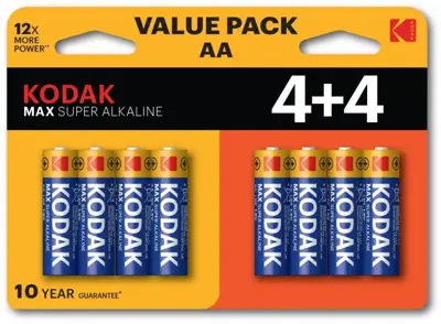 Kodak max alkaline aa 4+4 batterij	