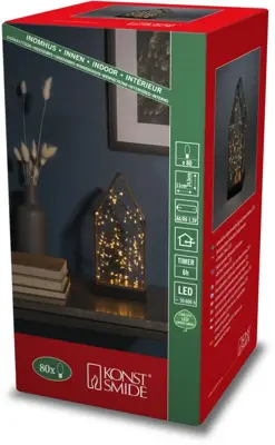Konstsmide LED glazen lantaarn huis 80 lampjes 11 x 24,5 cm, amberkleurig - afbeelding 4