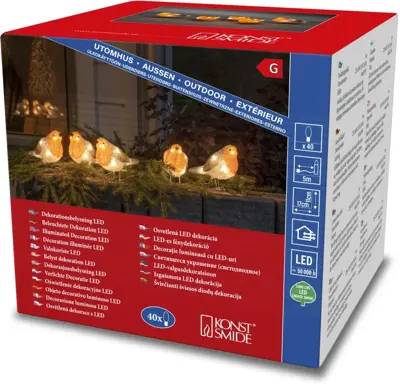 Konstsmide LED kerstfiguren acryl 5 roodborstjes 17 x 11cm - afbeelding 2