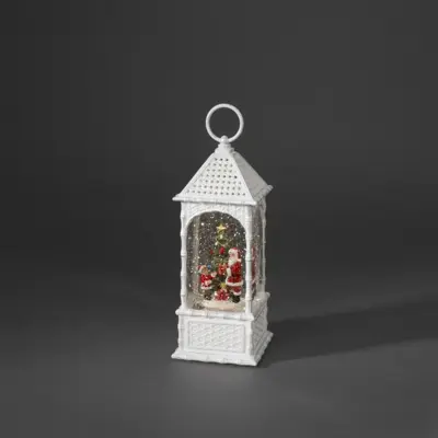 Konstsmide LED sneeuwlantaarn kerstman en kerstboom wit Ø 10,5 x 27cm - afbeelding 1