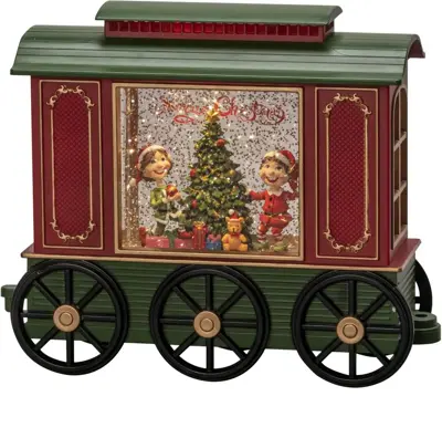 Konstsmide LED sneeuwlantaarn treinwagon kerstboom rood & groen 24 x 19,5cm - afbeelding 1