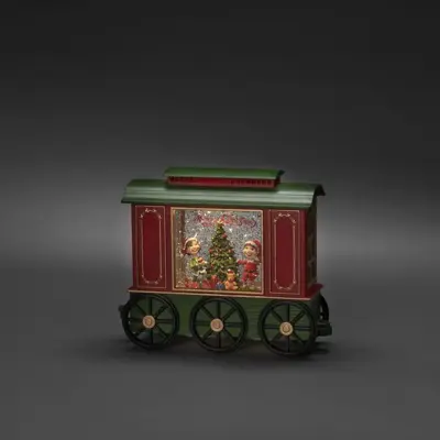 Konstsmide LED sneeuwlantaarn treinwagon kerstboom rood & groen 24 x 19,5cm - afbeelding 3