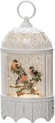 Konstsmide LED sneeuwlantaarn vogelkooi 3 goudvinkjes 13,5 x 25cm - afbeelding 1