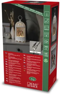 Konstsmide LED sneeuwlantaarn vogelkooi 3 goudvinkjes 13,5 x 25cm - afbeelding 2