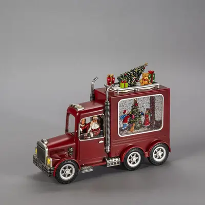 Konstsmide LED sneeuwlantaarn waterspinner truck antiek rood 28 x 21,5cm - afbeelding 1