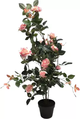Kunstplant roos 115cm roze - afbeelding 1