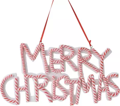 Kunststof kerst ornament tekst ‘merry christmas’ 21cm rood, wit 