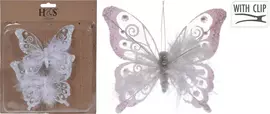 Kunststof kerst ornament vlinder op clip 15.5cm wit 2 stuks kopen?