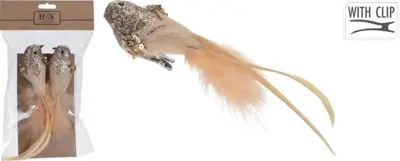 Kunststof kerst ornament vogel op clip 15cm goud 2 stuks