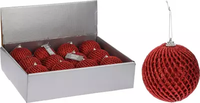 Kunststof kerstbal glitter 8cm rood
