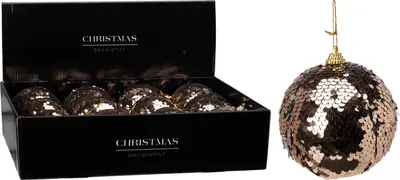 Kunststof kerstbal sequins 10cm goud