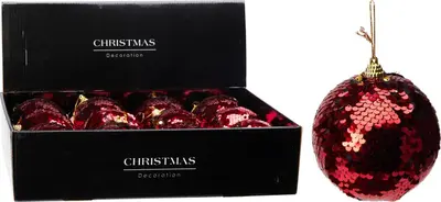 Kunststof kerstbal sequins 10cm rood