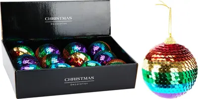 Kunststof kerstbal sequins 7.5cm multi