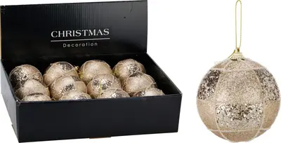 Kunststof kerstbal vlakken 8cm champagne