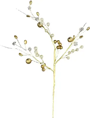 Kunsttak bes 30cm wit, goud - afbeelding 1