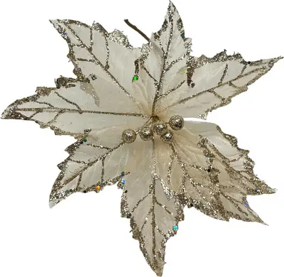 Kunsttak poinsettia 30cm parel - afbeelding 1