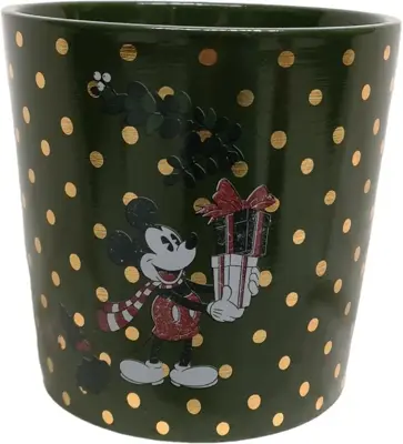 Kurt S. Adler bloempot disney mickey & minnie kerst keramiek 14.5x14cm groen - afbeelding 3