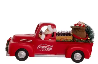 Kurt S. Adler Coca-Cola kerstbeeld kerstman in pick-up truck 36cm rood, wit - afbeelding 1