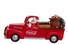 Kurt S. Adler Coca-Cola kerstbeeld kerstman in pick-up truck 36cm rood, wit - afbeelding 1