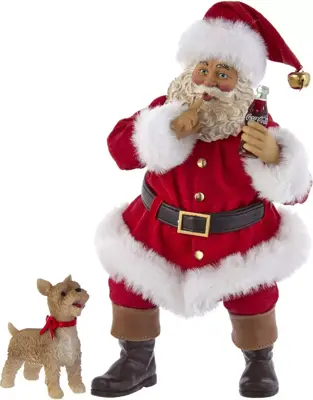 Kurt S. Adler coca-cola kerstbeeld kerstman met hond 'sundblom 90th anniversary' 25cm rood, wit - afbeelding 1